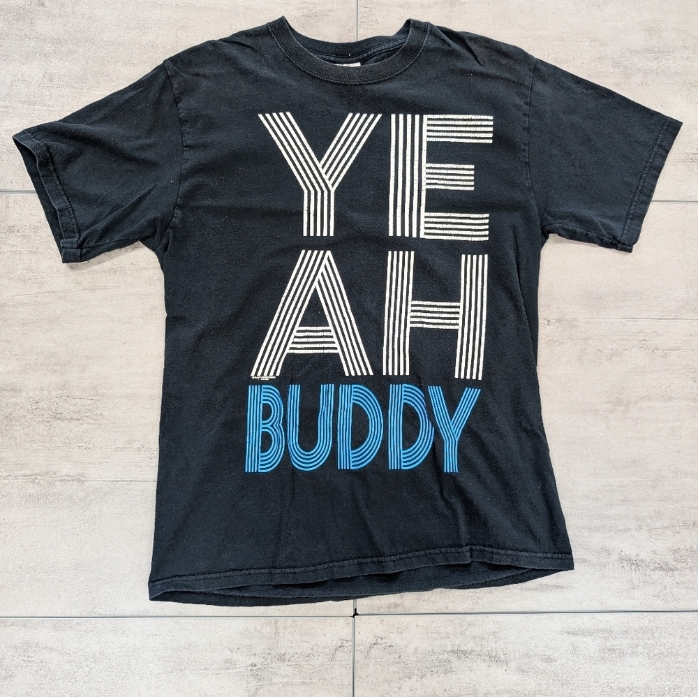 Vintage Y2K Yeah Buddy Black Short Sleeve T-shirt Medium - Picture 1 of 6
